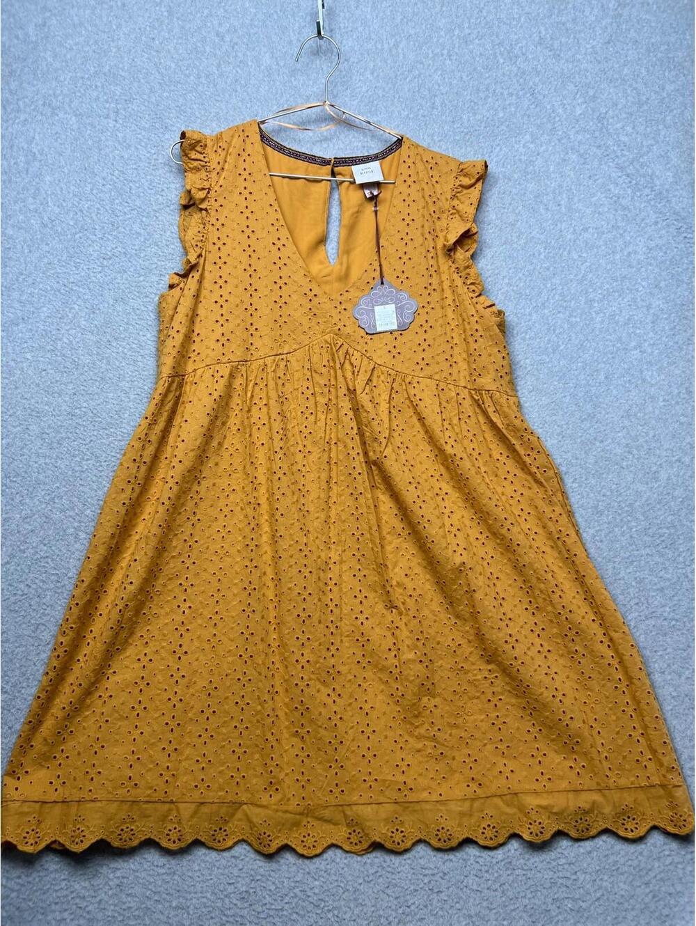 Knox Rose Sahara Eyelet Ruffle Shift Cotton Dress Womens Size L Prairie cottage